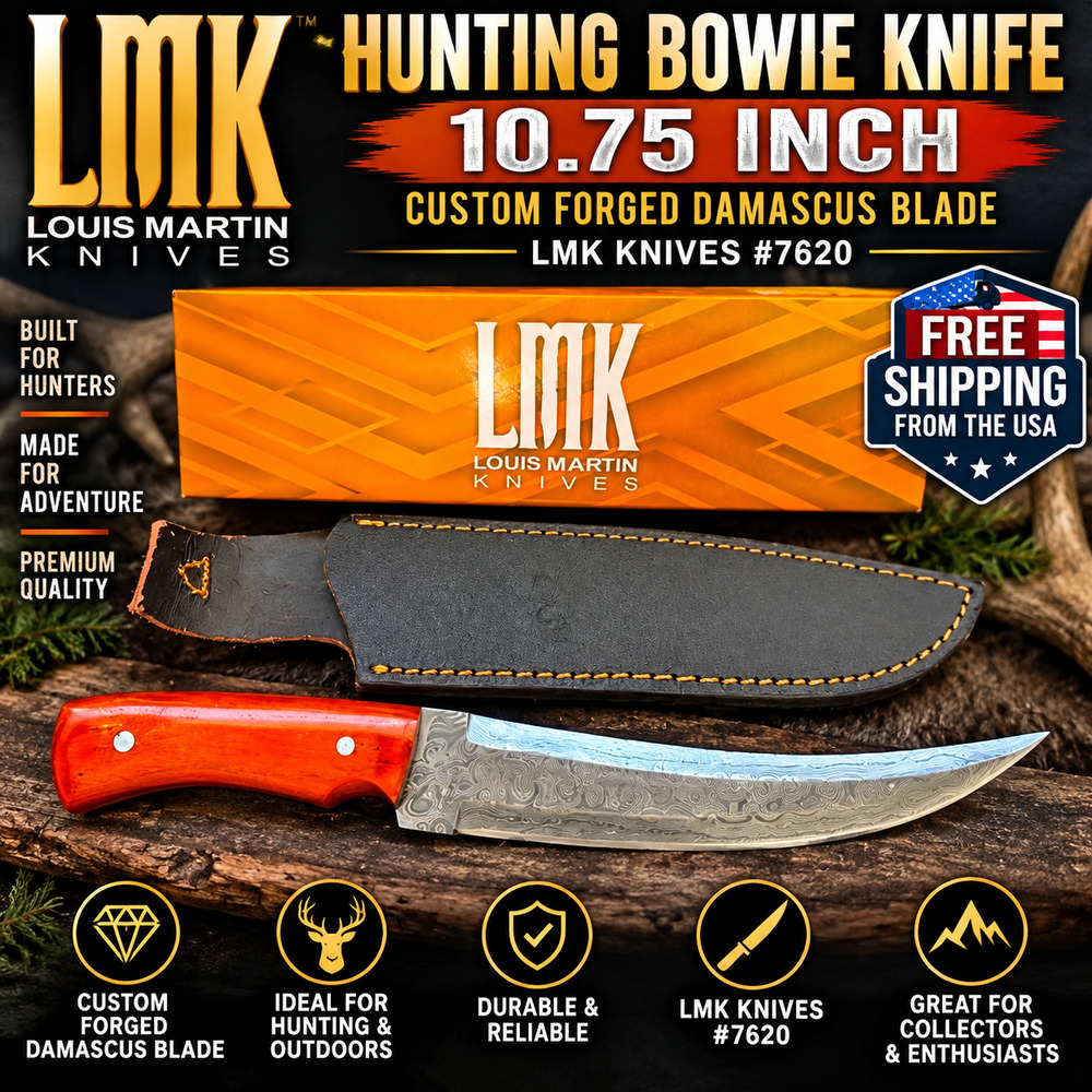 Hunting Bowie Knife 10.75 Inch Custom Forged Damascus Blade LMK Knives #7620
